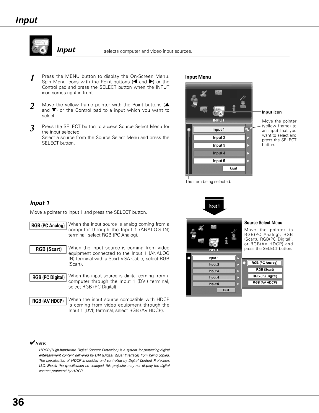 Eiki LC-X6A, LC-SX6A owner manual Input, RGB Scart 