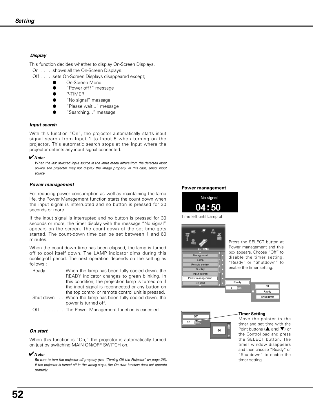 Eiki LC-X6A, LC-SX6A owner manual Display, Input search, Power management, On start 