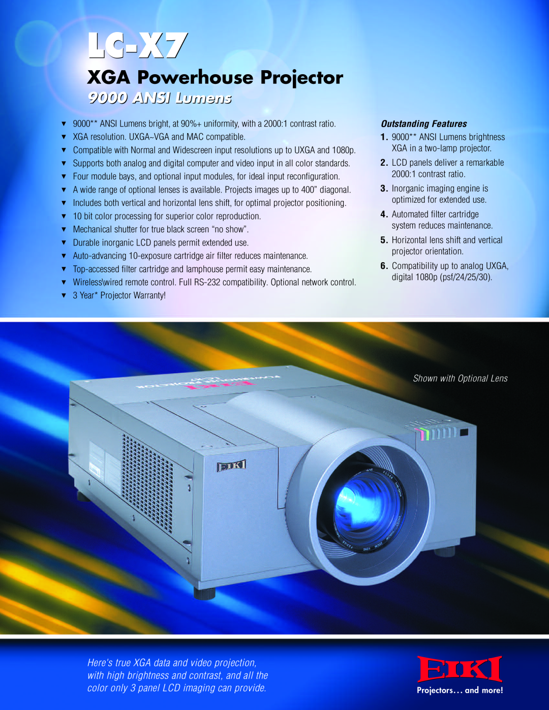Eiki LC-X7 warranty 2345, XGA Powerhouse Projector, ANSI Lumens, Heres true XGA data and video projection 