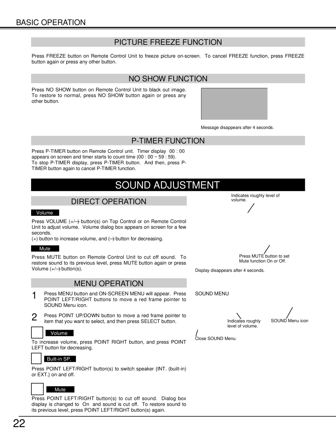 Eiki LC-X70 instruction manual Sound Adjustment 