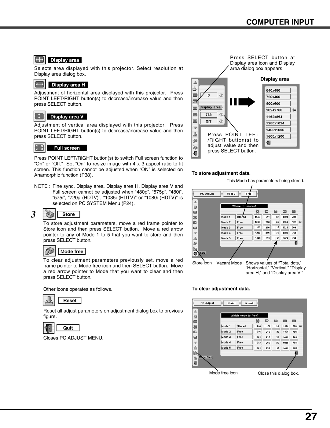 Eiki LC-X70 instruction manual Display area H, Full screen 