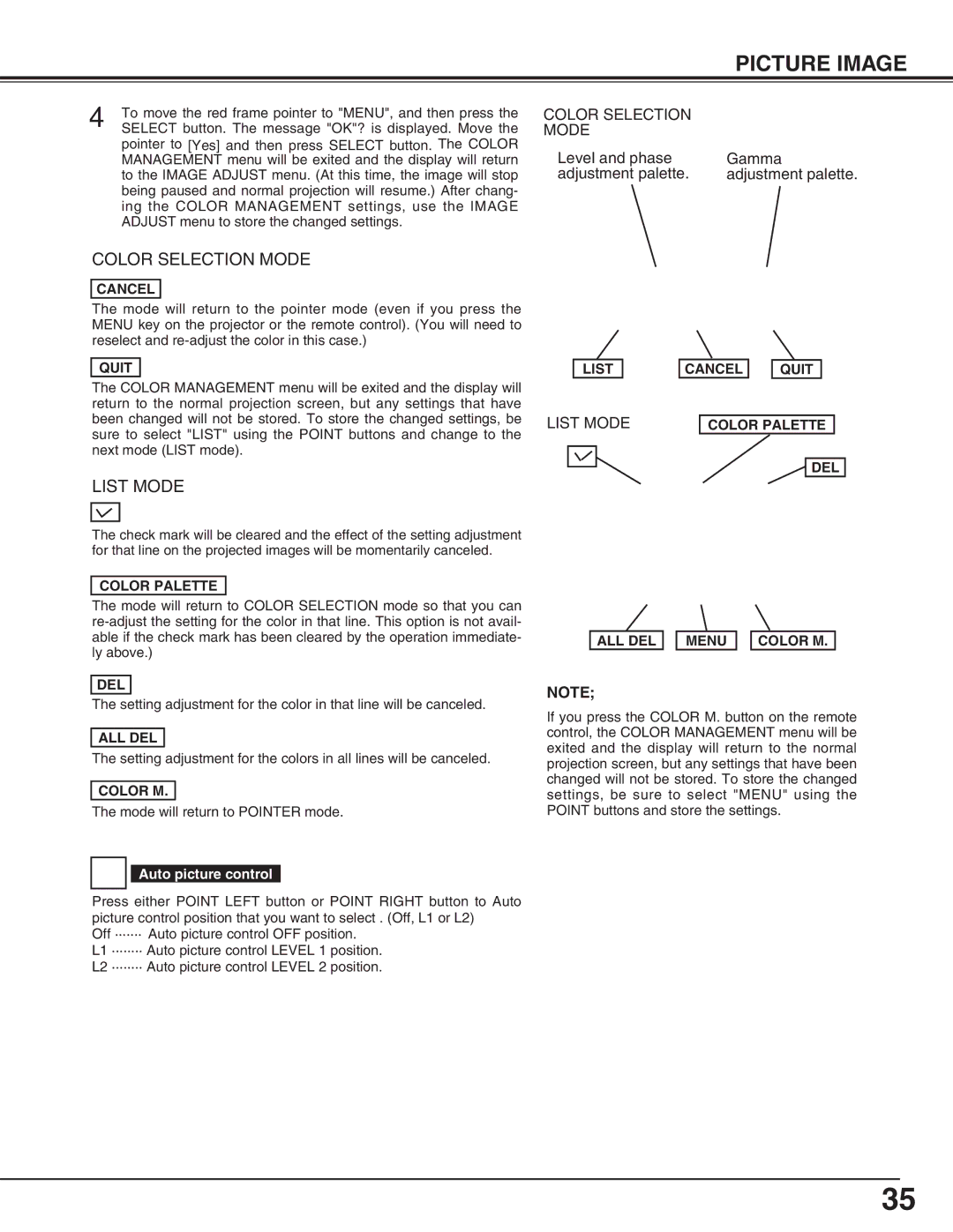 Eiki LC-X70 instruction manual Picture Image, List Mode 