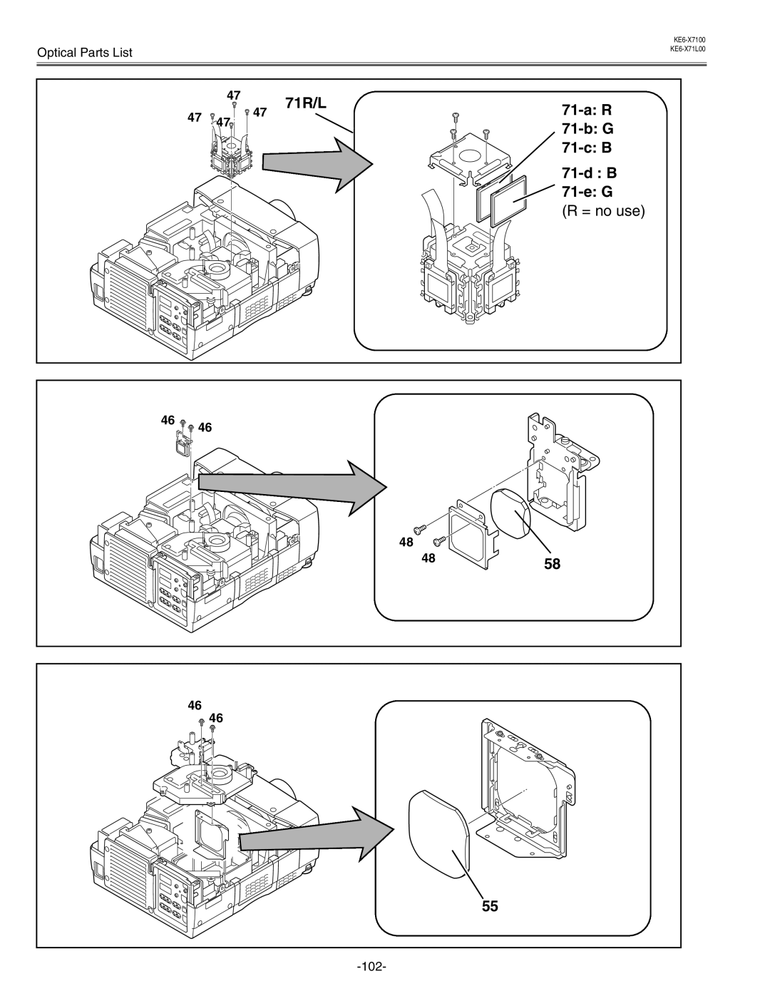 Eiki LC-X71 LC-X71L service manual 71R/L 71-a R 71-b G 71-c B 71-e G = no use 