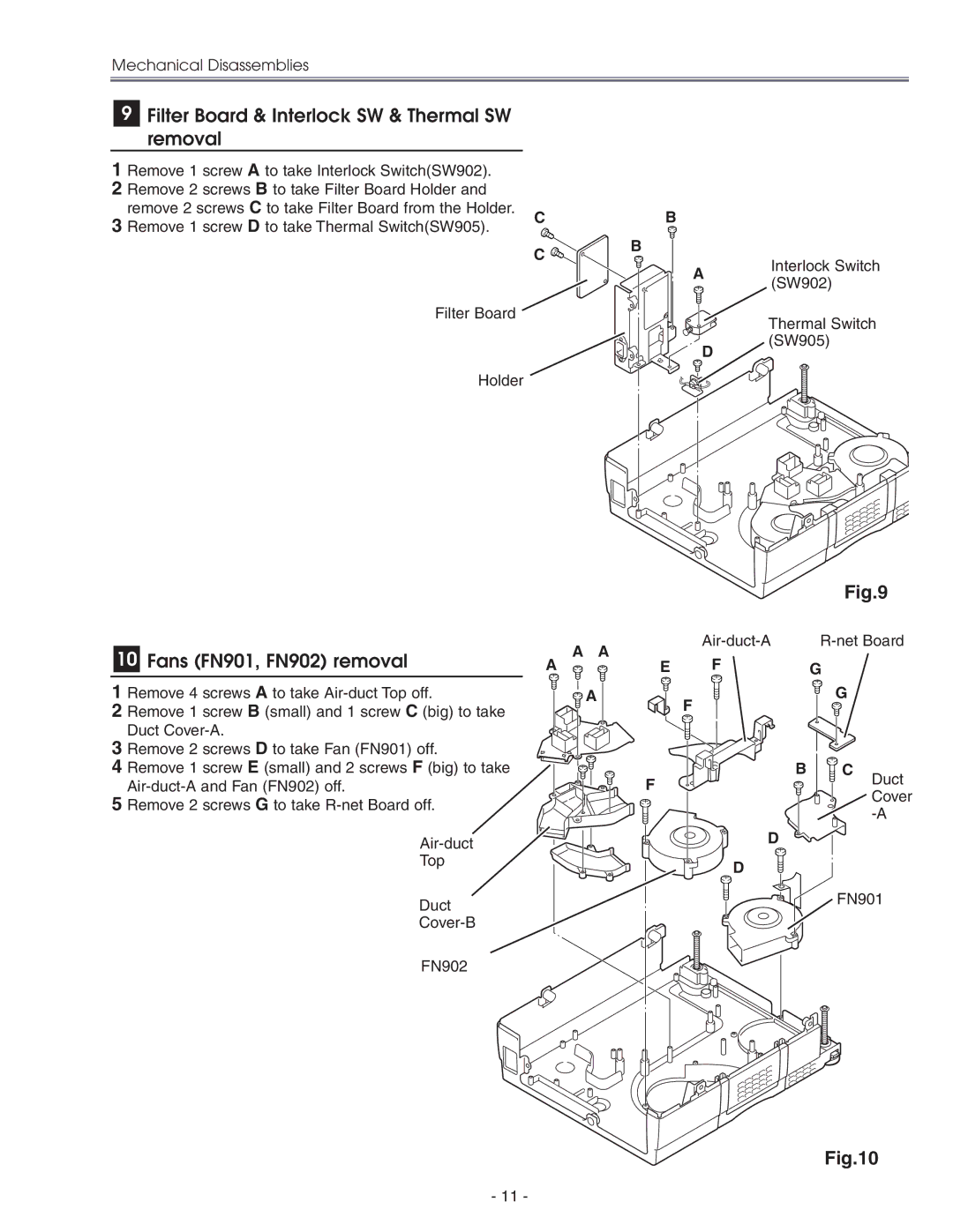 Eiki LC-X71 LC-X71L Filter Board & Interlock SW & Thermal SW removal, Fans FN901, FN902 removal, Interlock Switch, SW902 