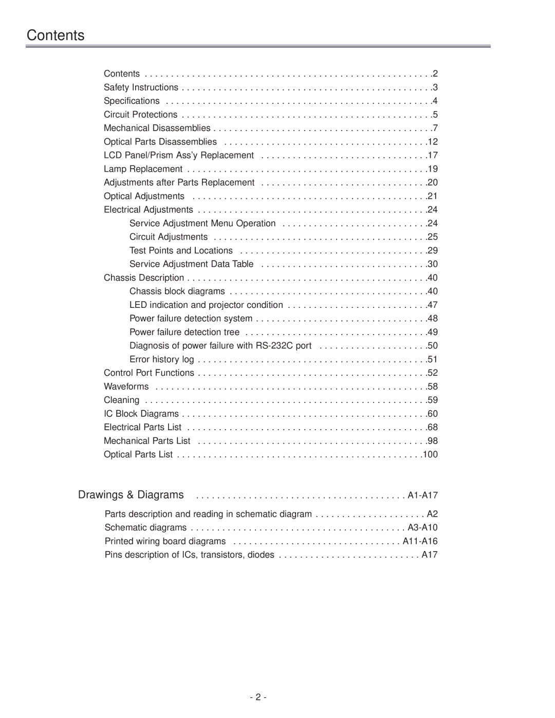 Eiki LC-X71 LC-X71L service manual Contents 