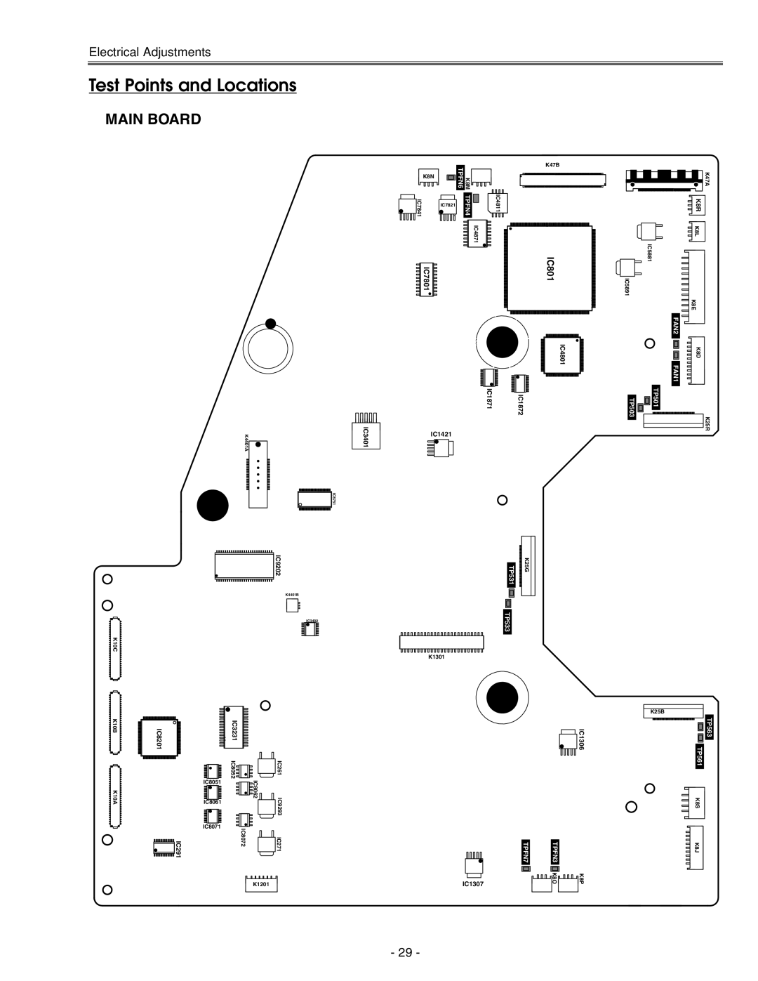 Eiki LC-X71 LC-X71L service manual Test Points and Locations, Main Board 