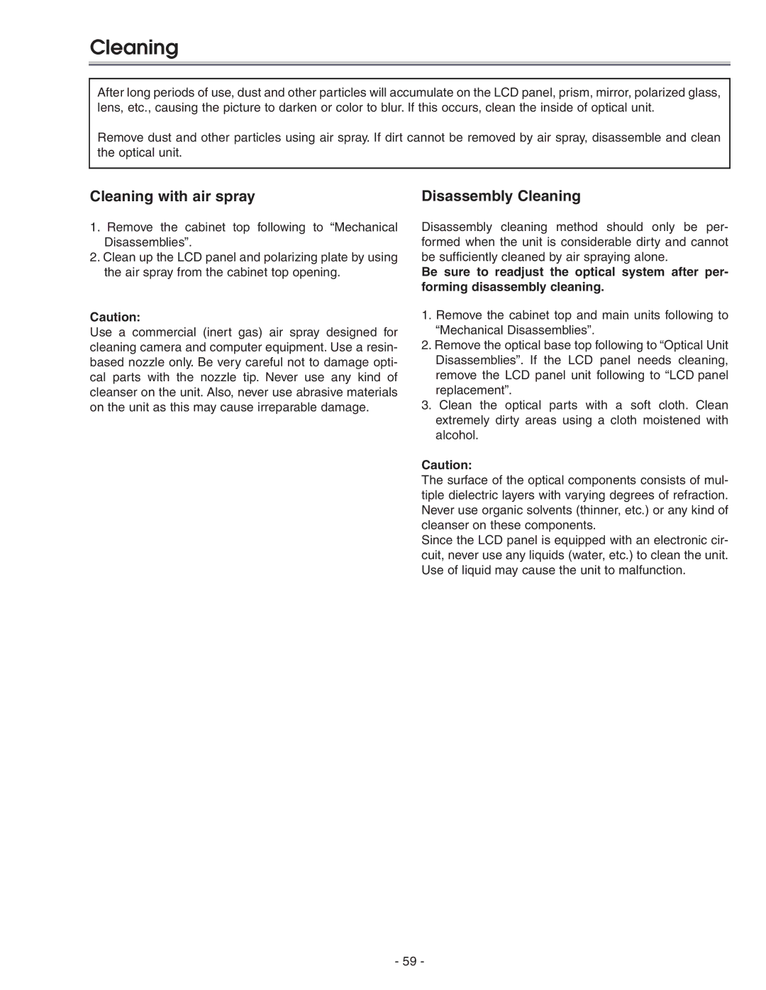 Eiki LC-X71 LC-X71L service manual Cleaning with air spray 