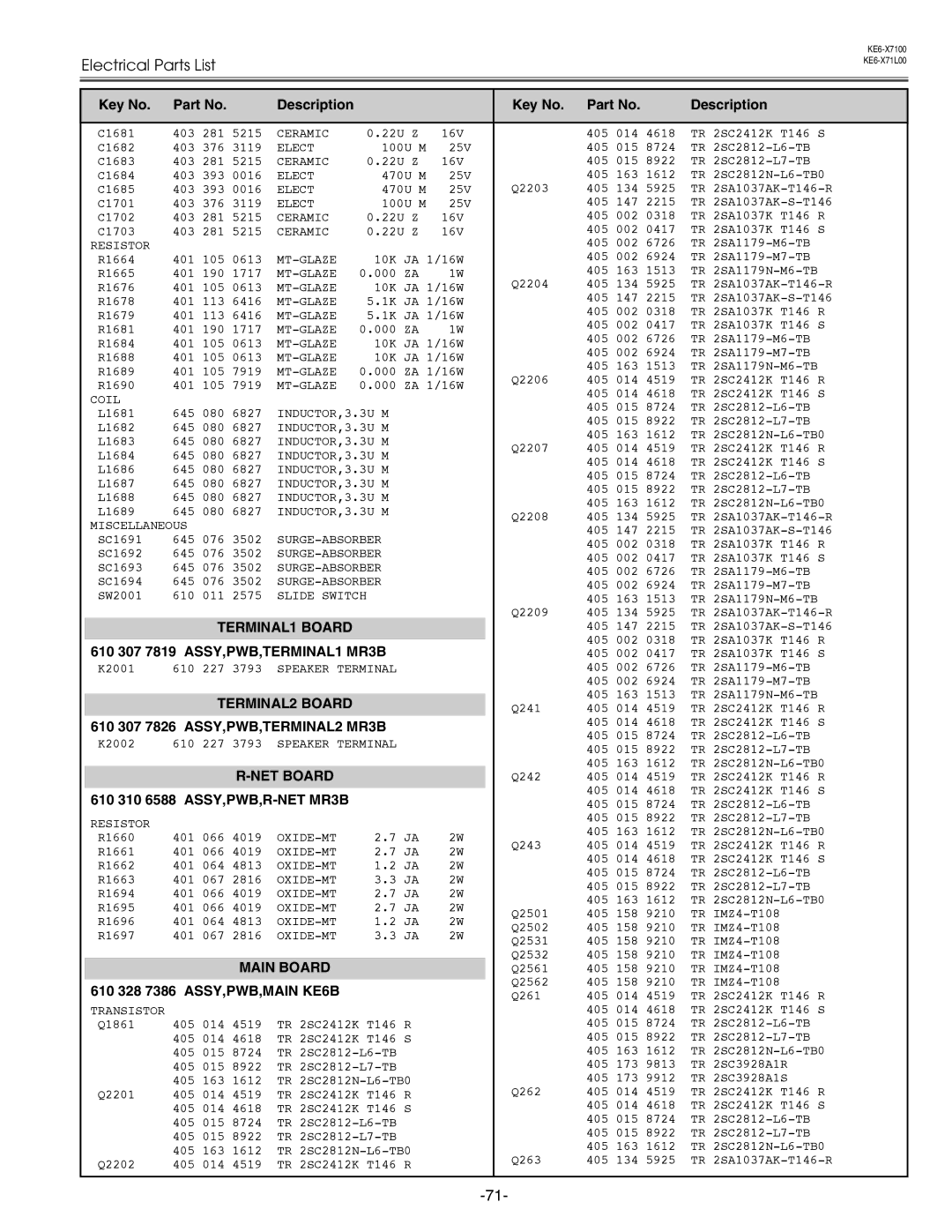 Eiki LC-X71 LC-X71L service manual TERMINAL1 Board 