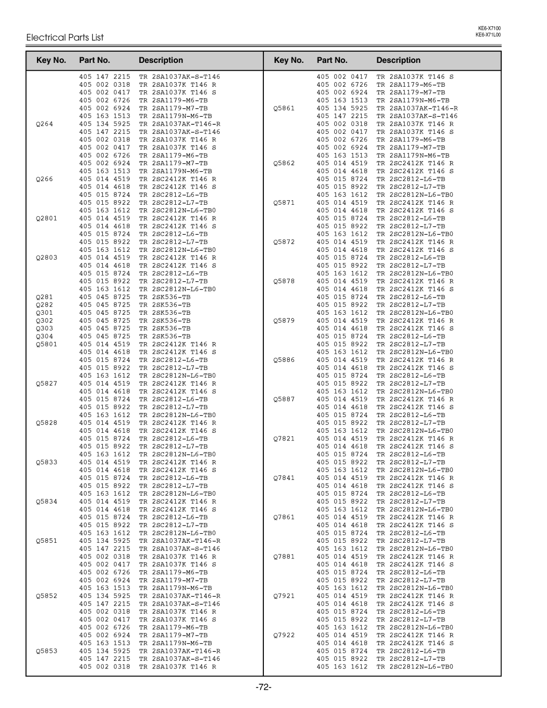 Eiki LC-X71 LC-X71L service manual 147 TR 2SA1037AK-S-T146 405 0417 TR 2SA1037K 