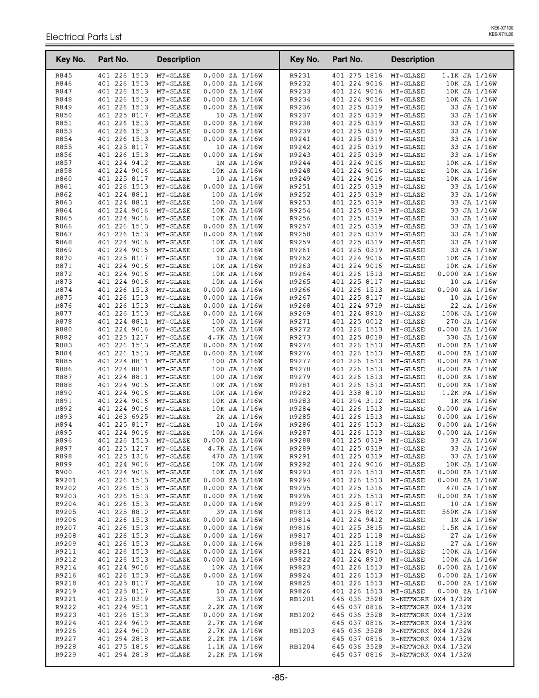 Eiki LC-X71 LC-X71L service manual Network 0X4 1/32W 