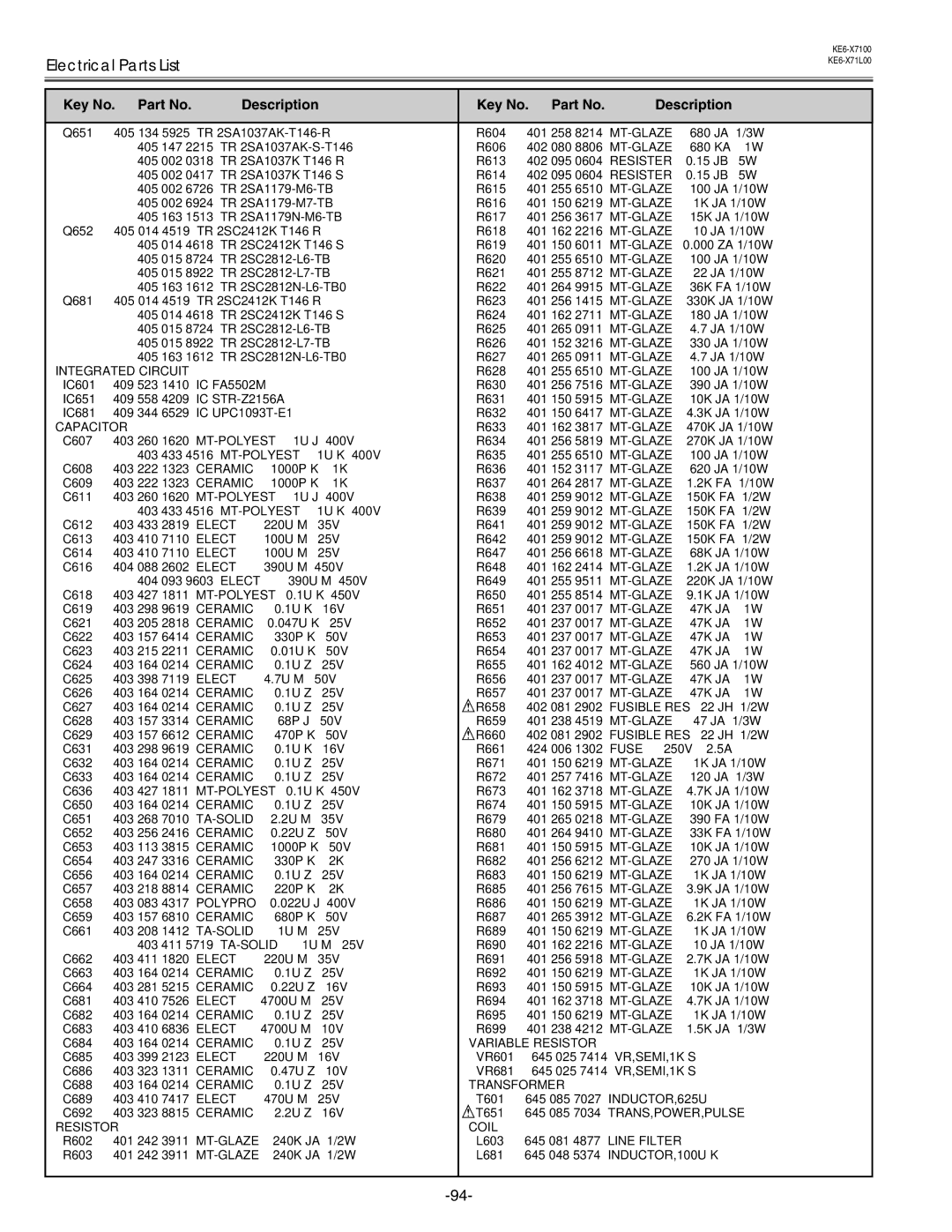 Eiki LC-X71 LC-X71L service manual Resister 