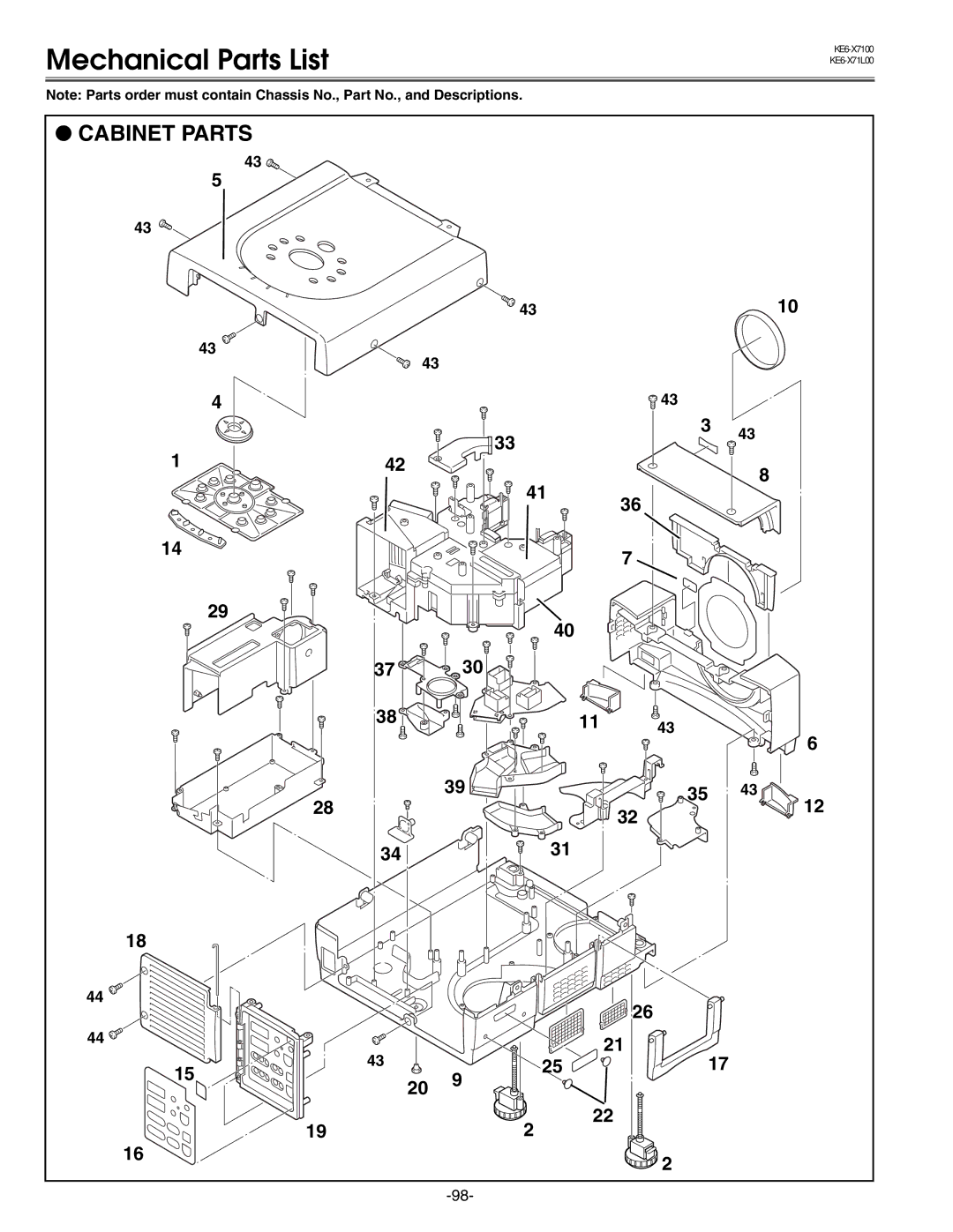 Eiki LC-X71 LC-X71L service manual Mechanical Parts List 