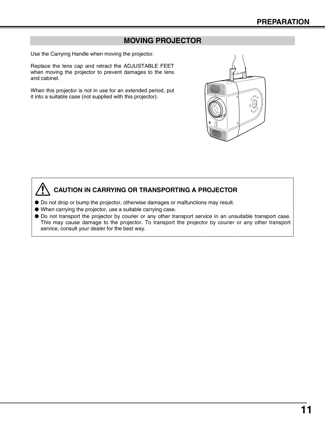 Eiki LC-X71L owner manual Preparation Moving Projector 