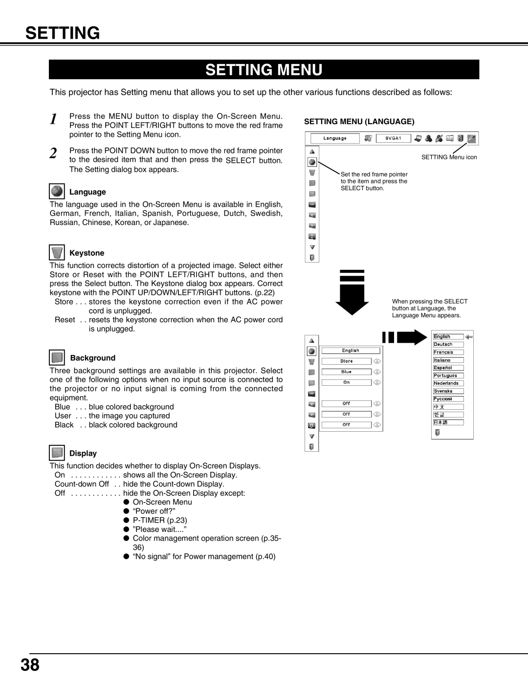 Eiki LC-X71L owner manual Setting Menu Language 