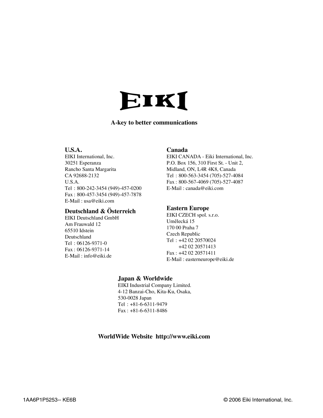 Eiki LC-X71L owner manual Key to better communications Canada 