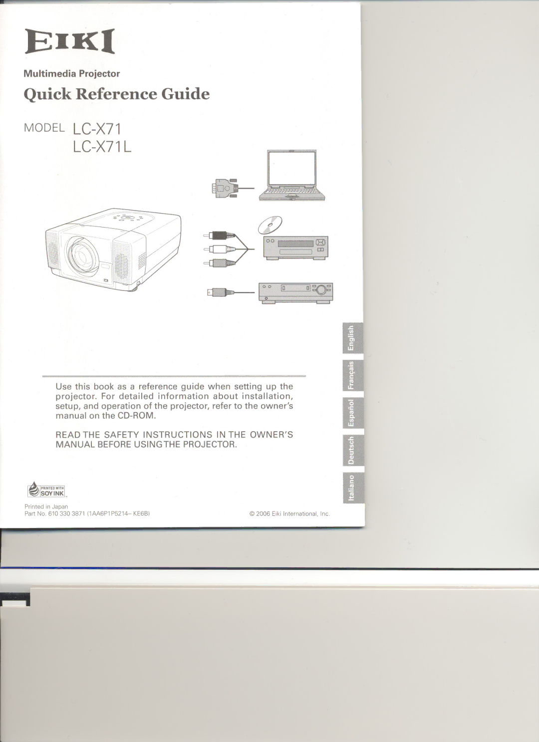 Eiki LC-X7L owner manual Quick Reference Guide 