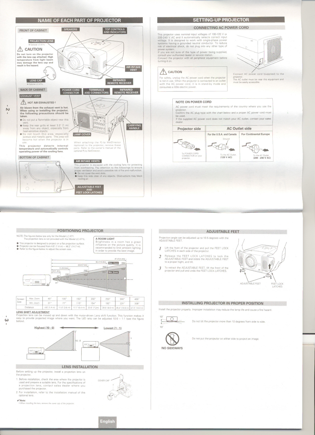 Eiki LC-X7L owner manual Heat-sensitive objects, For the U.S.A.and Canada For Continental Europe, ToPOWERCORD 