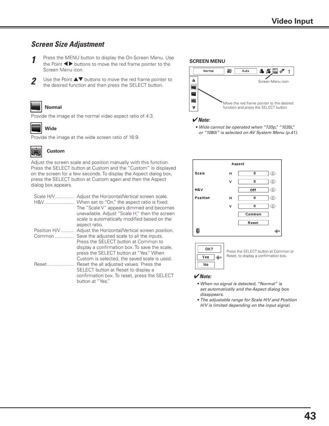 Eiki LC-X80 owner manual Provide the image at the normal video aspect ratio 