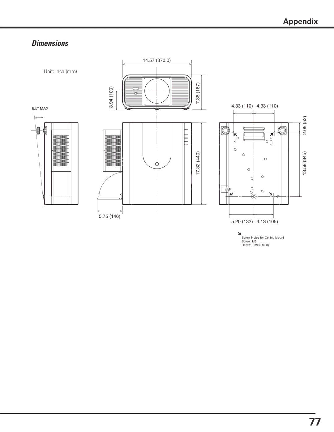 Eiki LC-X80 owner manual Dimensions 