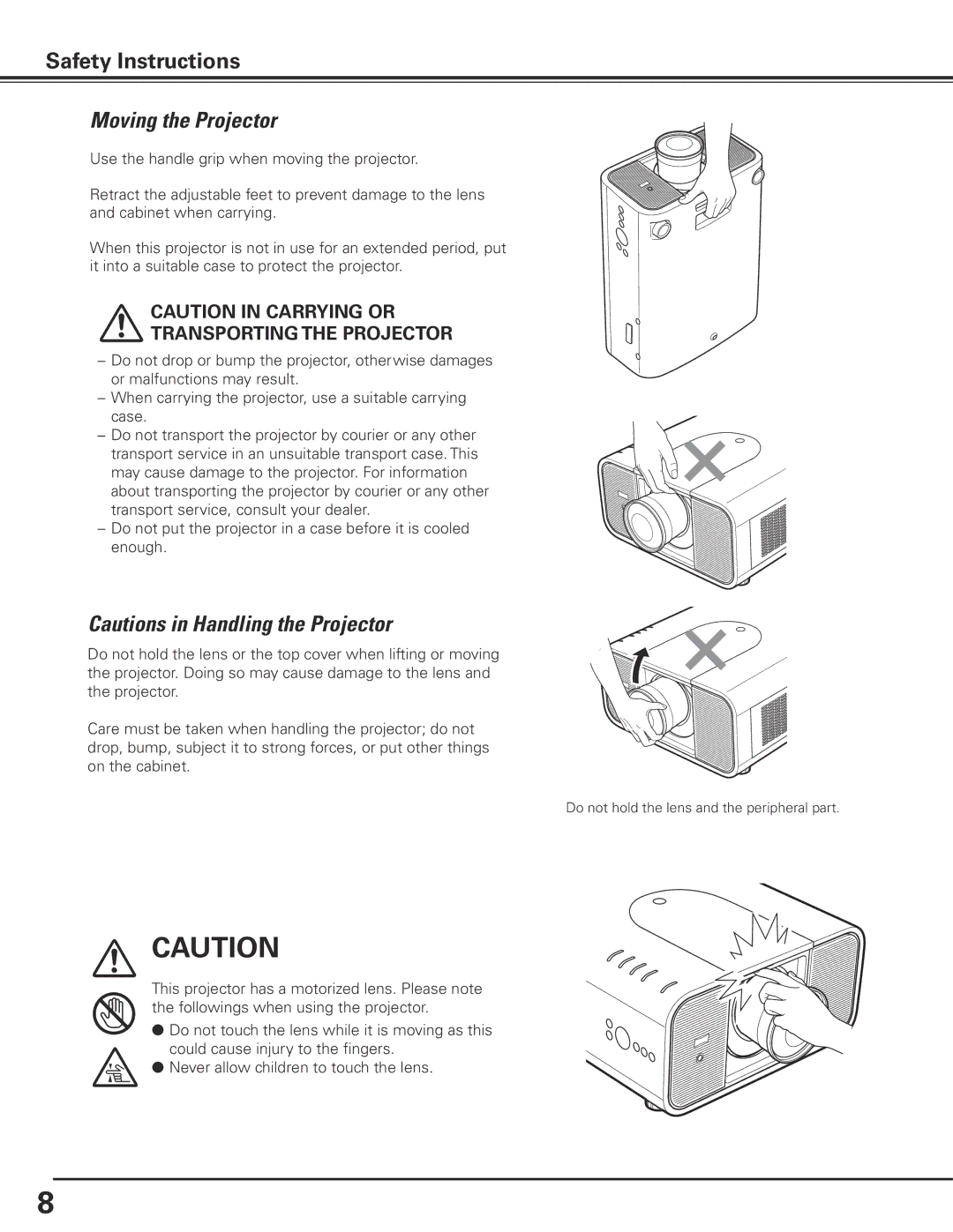 Eiki LC-X80 owner manual Moving the Projector, Transporting the Projector 