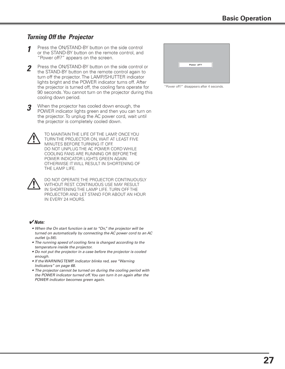 Eiki LC-X85 owner manual Turning Off the Projector 