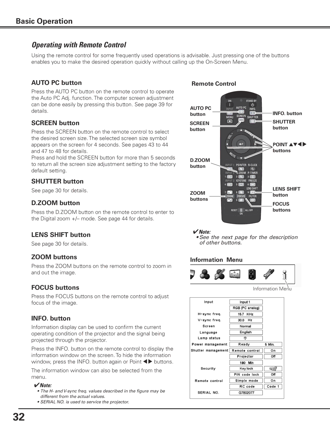 Eiki LC-X85 owner manual Operating with Remote Control 