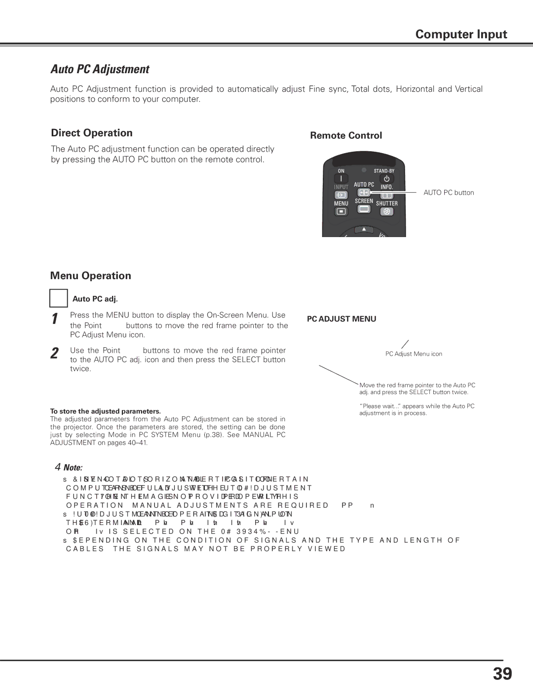 Eiki LC-X85 owner manual Auto PC Adjustment, Auto PC adj, PC Adjust Menu 