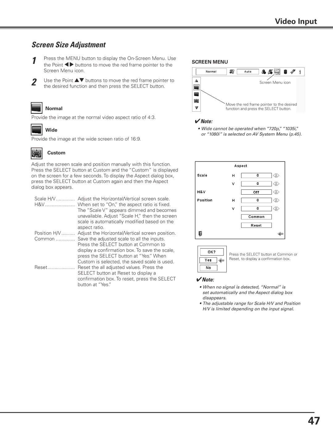 Eiki LC-X85 owner manual Provide the image at the normal video aspect ratio 