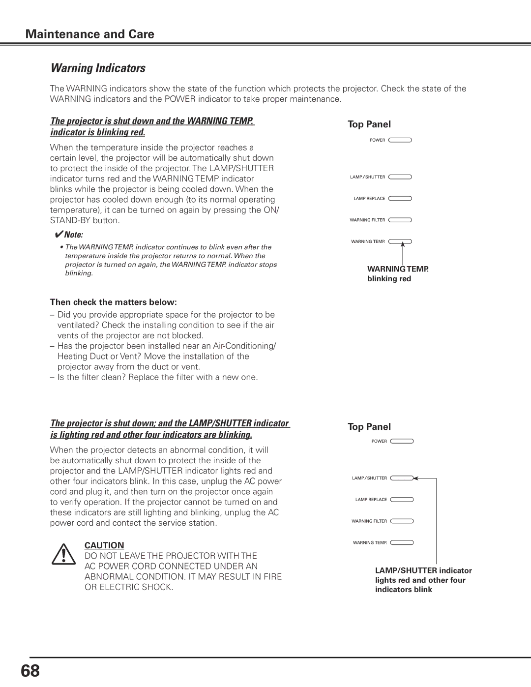 Eiki LC-X85 owner manual Top Panel, Then check the matters below 