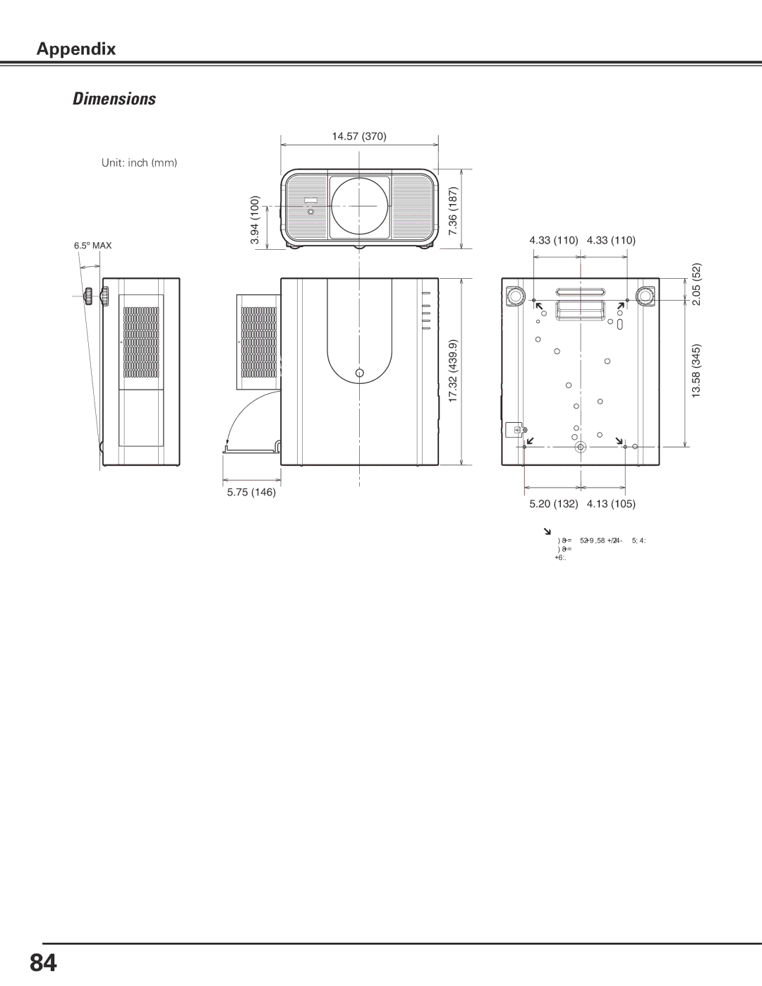 Eiki LC-X85 owner manual Dimensions 