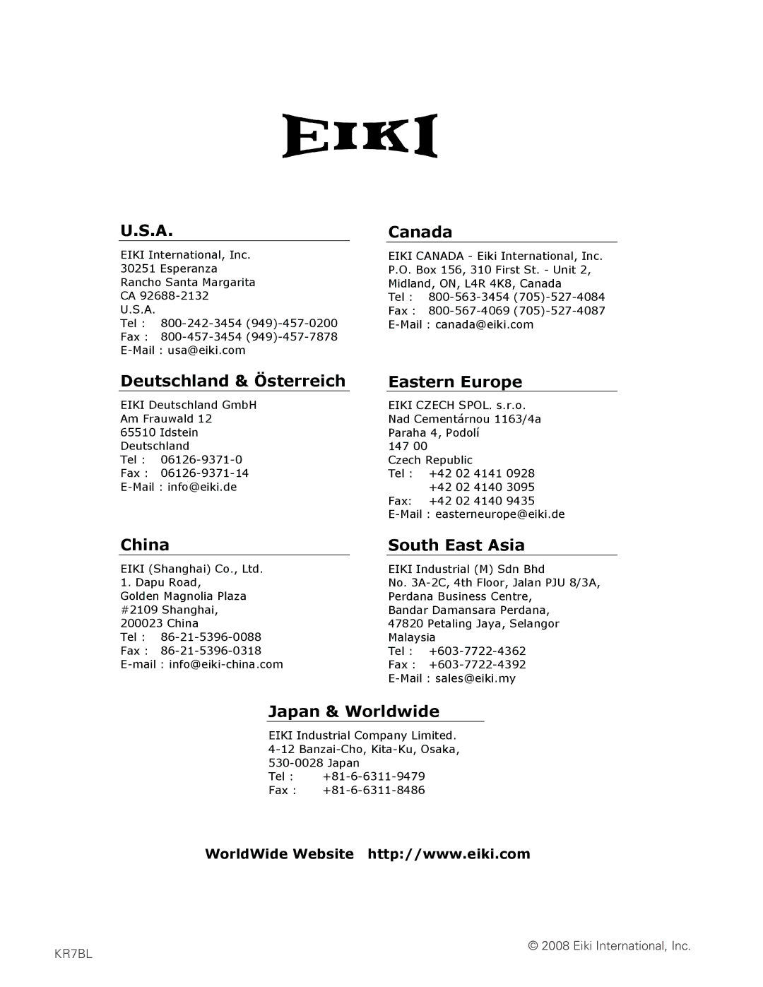 Eiki LC-X85 owner manual Deutschland & Österreich 