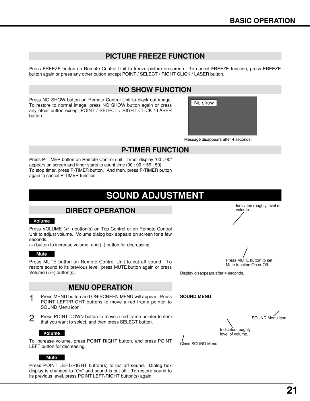 Eiki LC-X986 instruction manual Sound Adjustment 