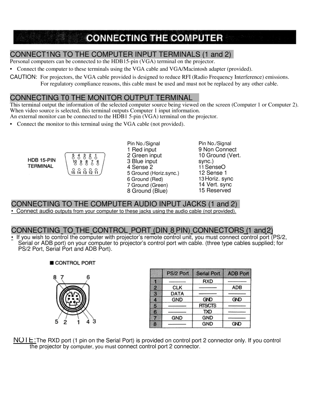 Eiki LC-X990 instruction manual CONNECT1NG to the Computer Input Terminals 1, Connecting T0 the Monitor Output Terminal 