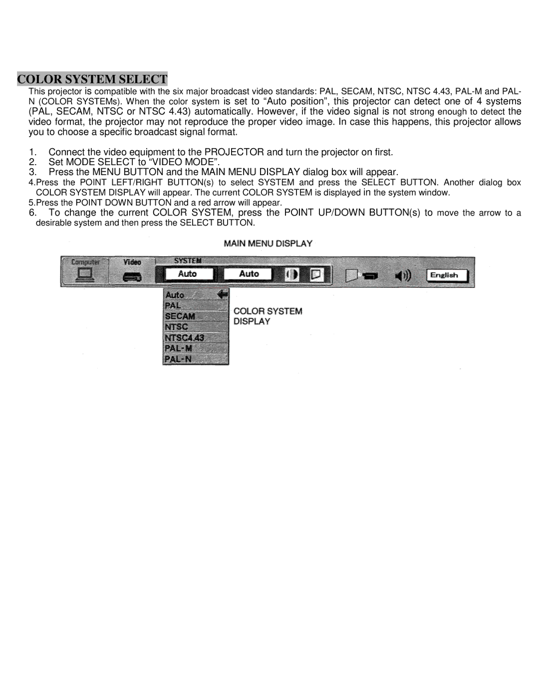 Eiki LC-X990 instruction manual Color System Select 