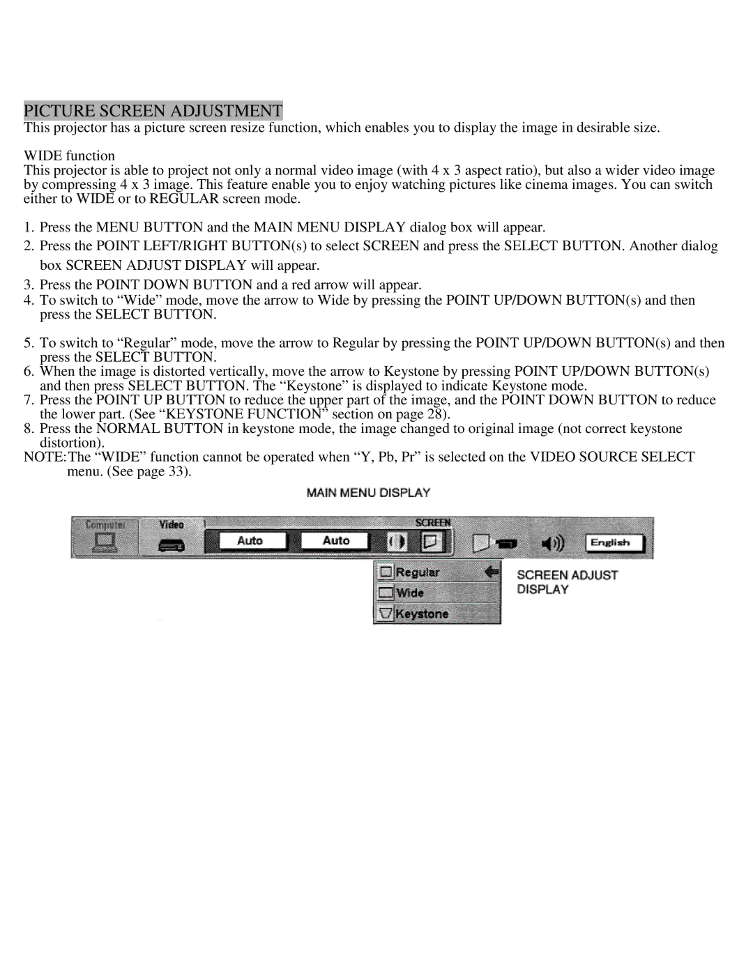 Eiki LC-X990 instruction manual Picture Screen Adjustment 