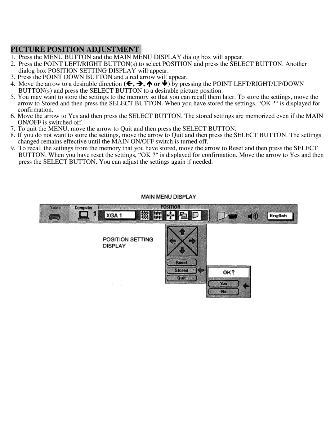 Eiki LC-X990 instruction manual Picture Position Adjustment 