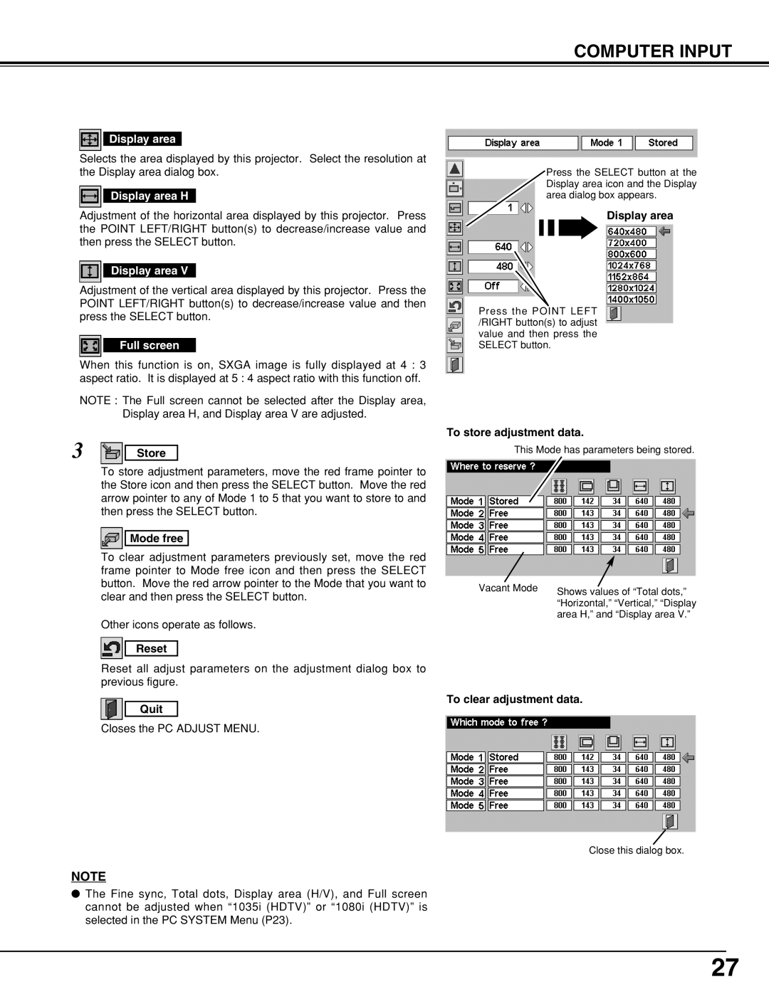 Eiki LC-XB10 owner manual Display area H, Full screen 