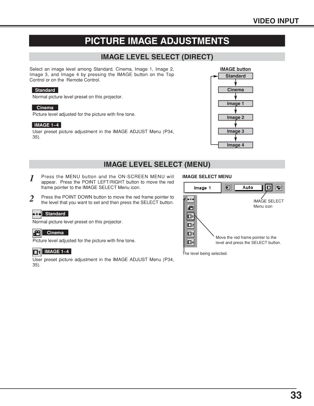 Eiki LC-XB10 owner manual Image button Standard Cinema 