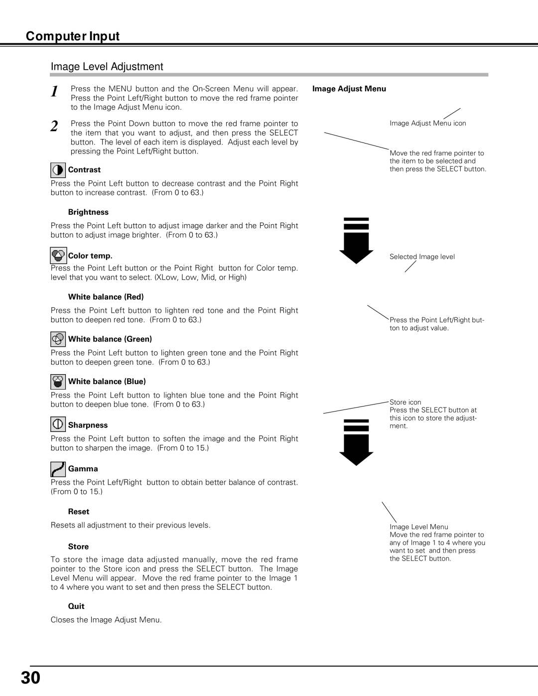 Eiki LC-XB15 owner manual Image Level Adjustment 