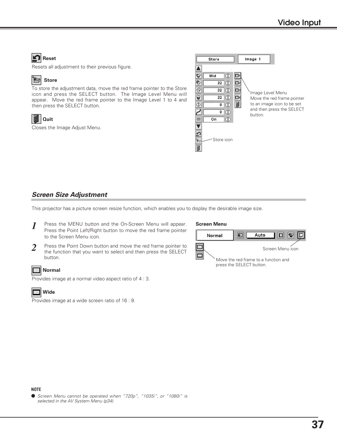 Eiki LC-XB15 owner manual Resets all adjustment to their previous figure 