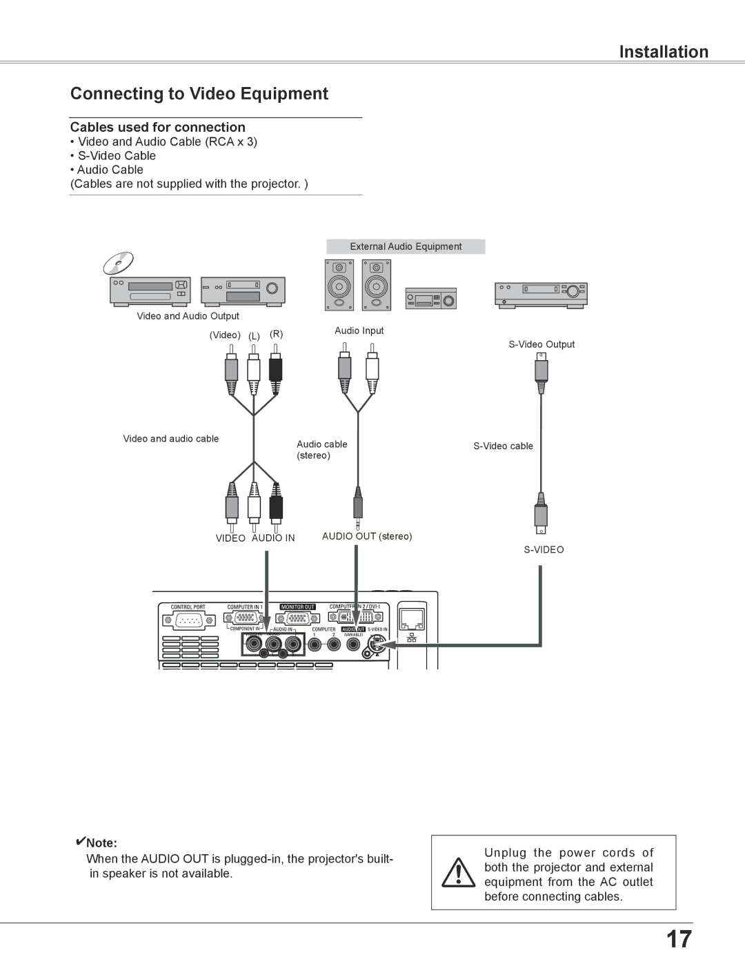 Eiki LC-XB200 owner manual Installation Connecting to Video Equipment 