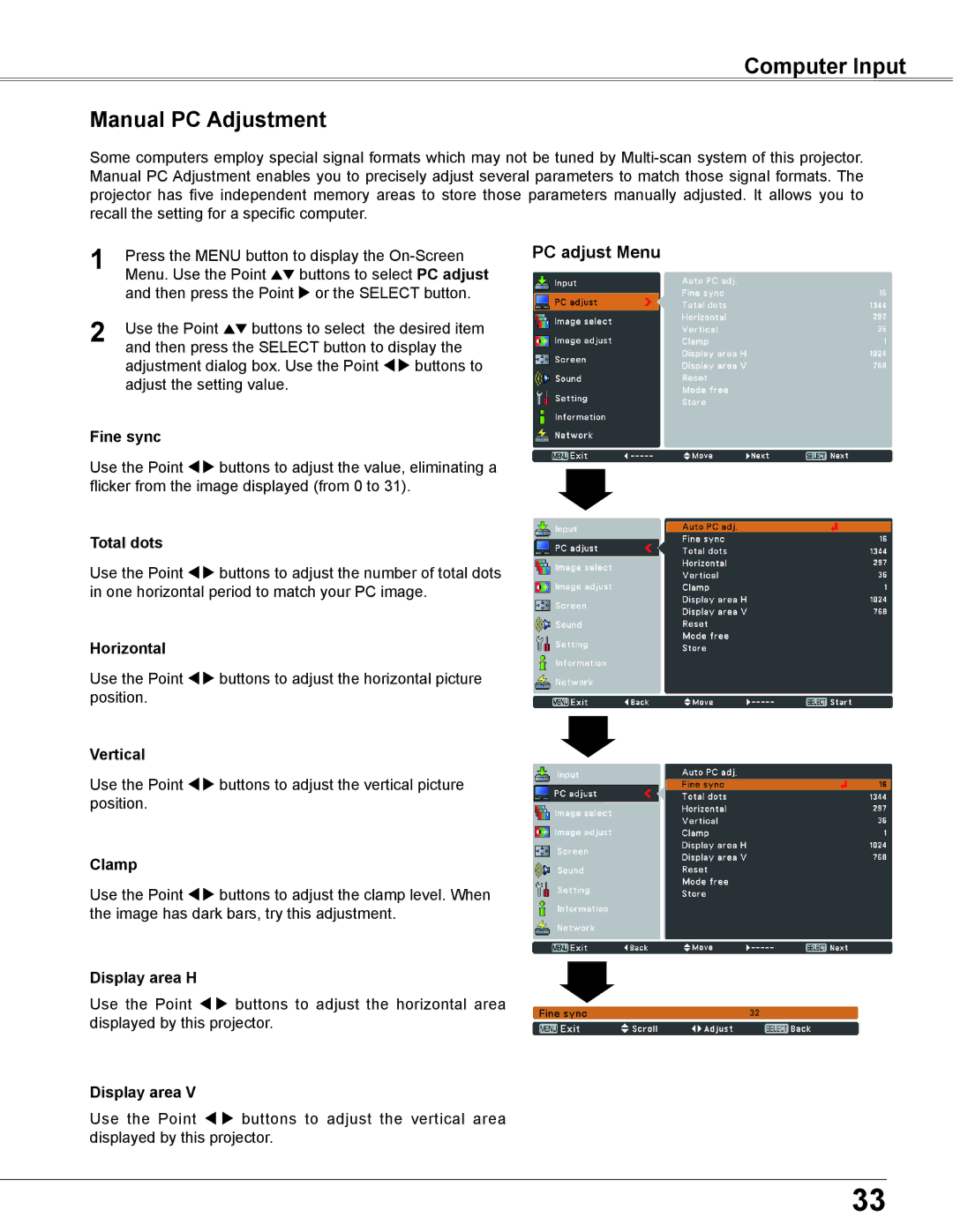 Eiki LC-XB200 owner manual Computer Input Manual PC Adjustment 