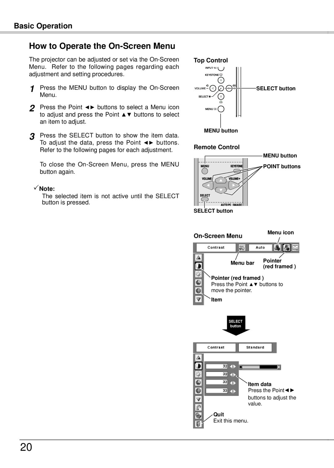 Eiki LC-XB21A owner manual How to Operate the On-Screen Menu, Top Control, Remote Control 