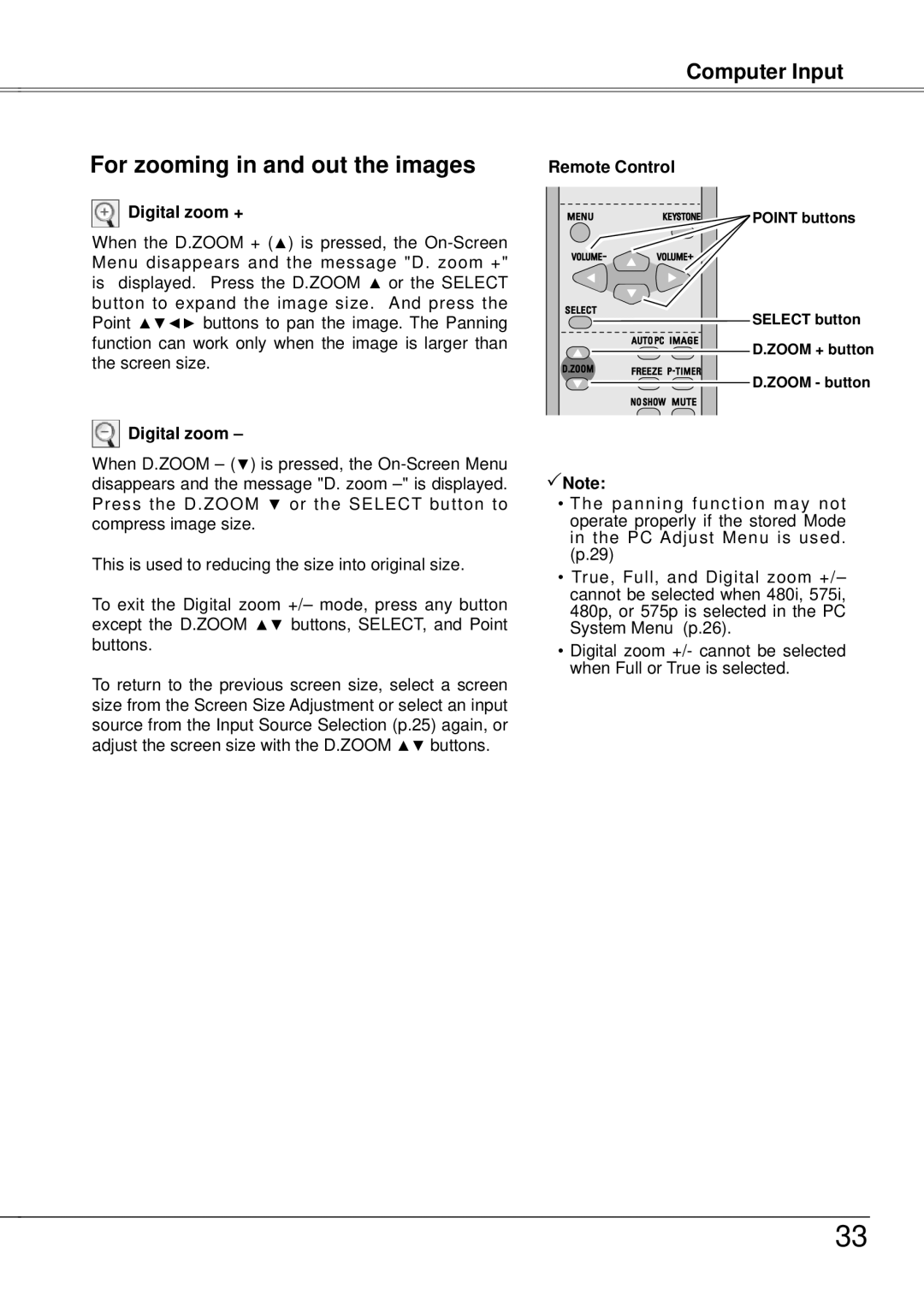 Eiki LC-XB21A owner manual For zooming in and out the images, Digital zoom + 