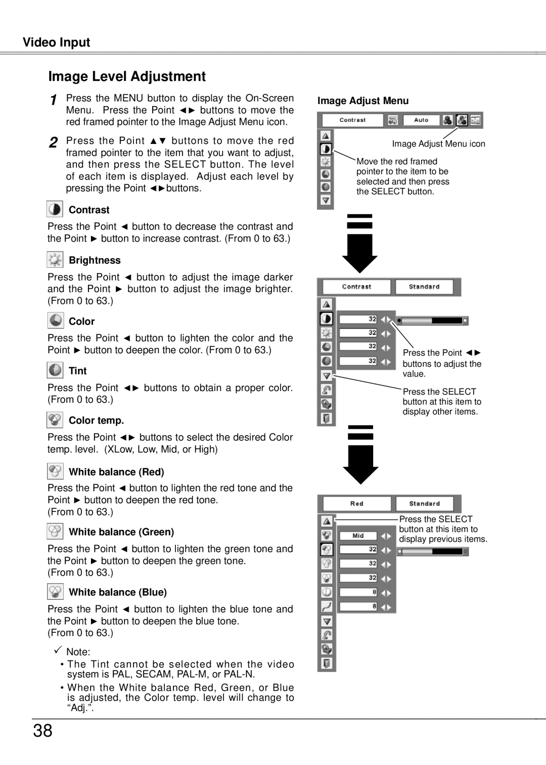 Eiki LC-XB21A owner manual Color, Tint 