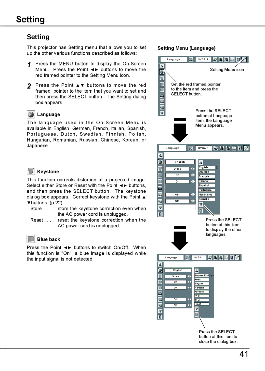 Eiki LC-XB21A owner manual Setting 