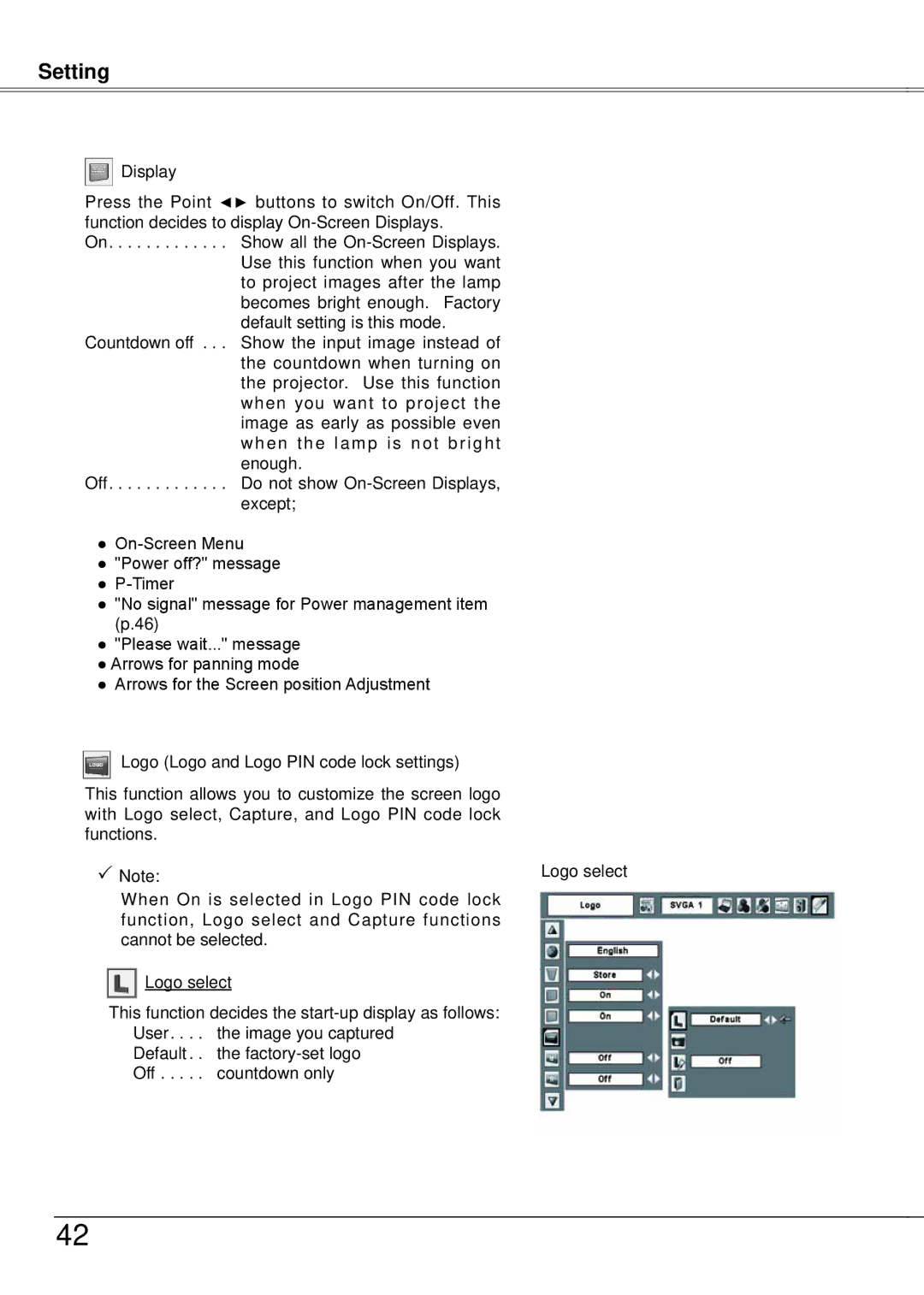 Eiki LC-XB21A owner manual Setting 