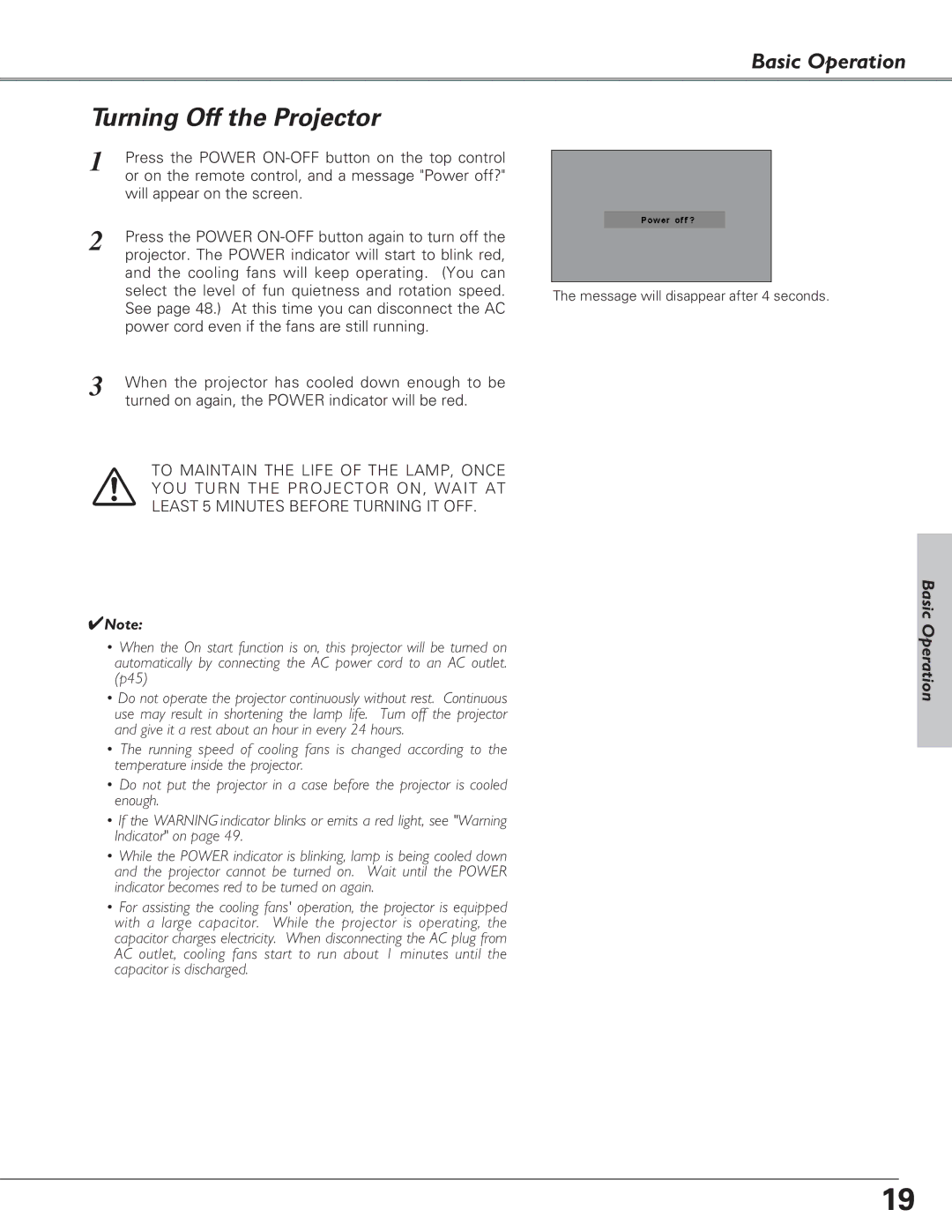 Eiki LC-XB23 owner manual Turning Off the Projector 