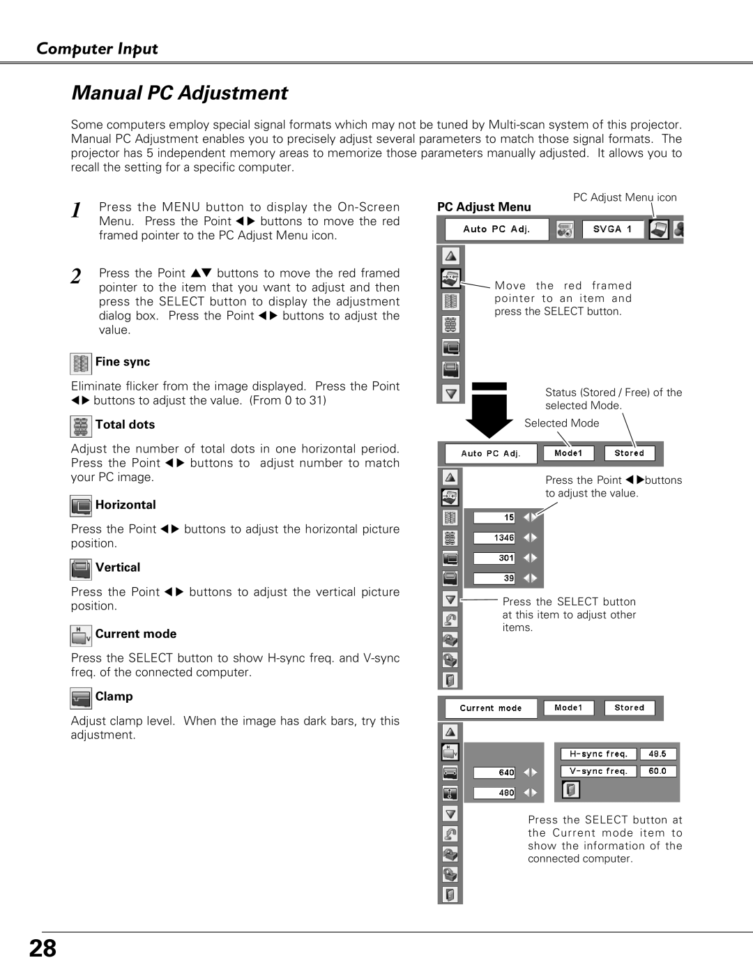 Eiki LC-XB23 owner manual Manual PC Adjustment 