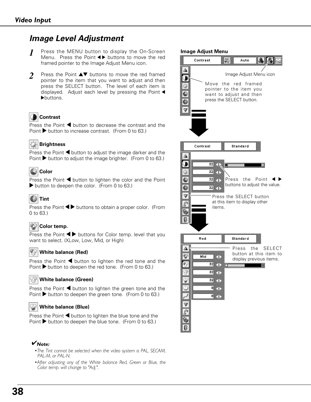 Eiki LC-XB23 owner manual Color, Tint 